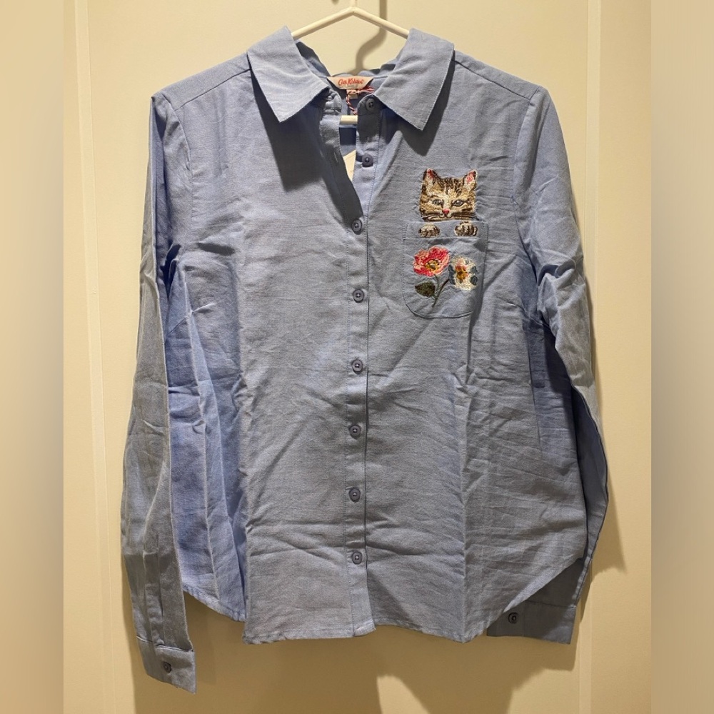 Cath Kidston Button Down With Cat Embroidery, Size 12 in UK/8 in US